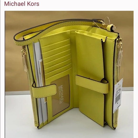 MICHAEL KORS LARGE DOUBLE ZIP WRISTLET WALLET SUNSHINE COLOR - Picture 5 of 13